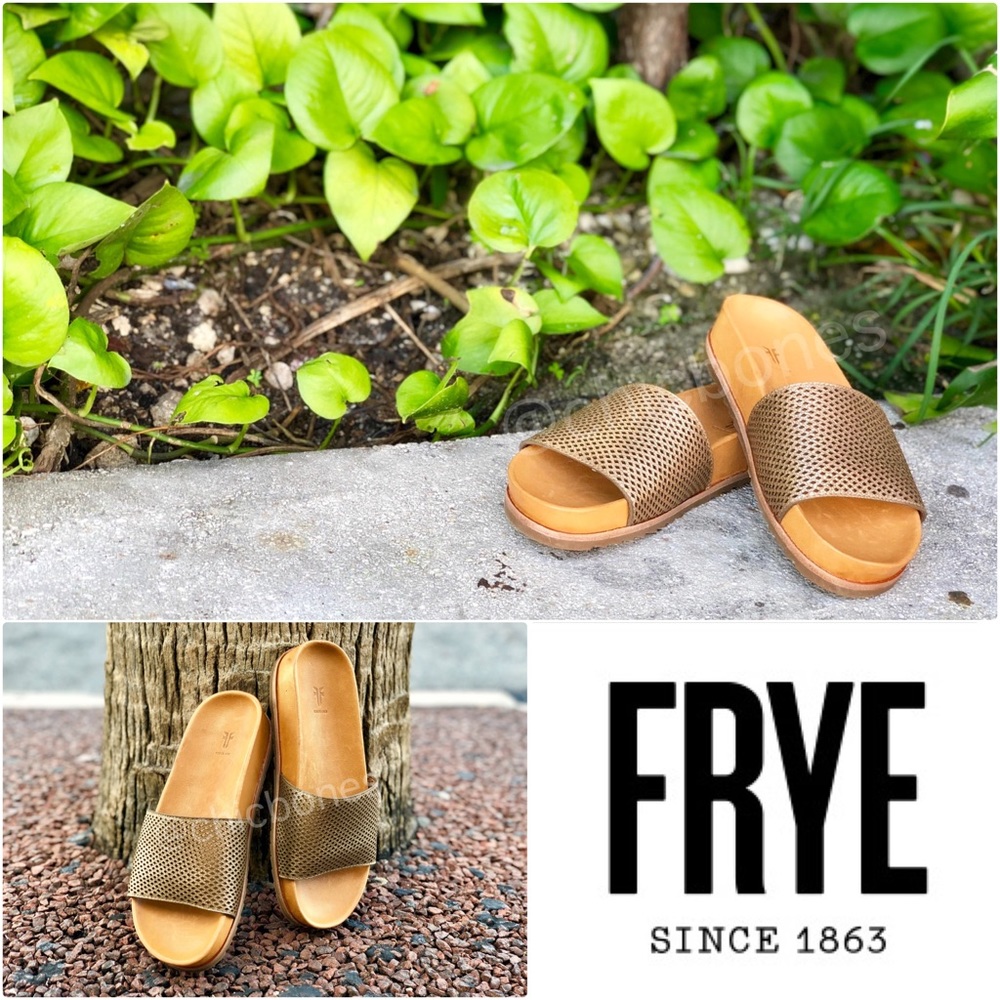 New FRYE Lily Perforated Leather Slides